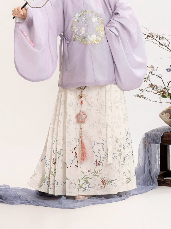 Moonlight Flower Sleep Hanfu za žene u Ming stilu, izšivana bluza s okruglim izrezom i velikim ovratnikom, Mamian suknja, jesen-zima izdanje