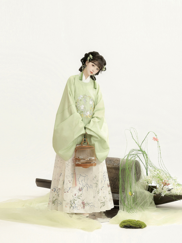 Moonlight Flower Sleep Hanfu za žene u Ming stilu, izšivana bluza s okruglim izrezom i velikim ovratnikom, Mamian suknja, jesen-zima izdanje