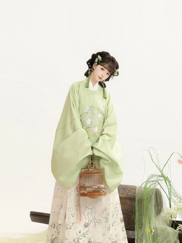 Moonlight Flower Sleep Hanfu za žene u Ming stilu, izšivana bluza s okruglim izrezom i velikim ovratnikom, Mamian suknja, jesen-zima izdanje