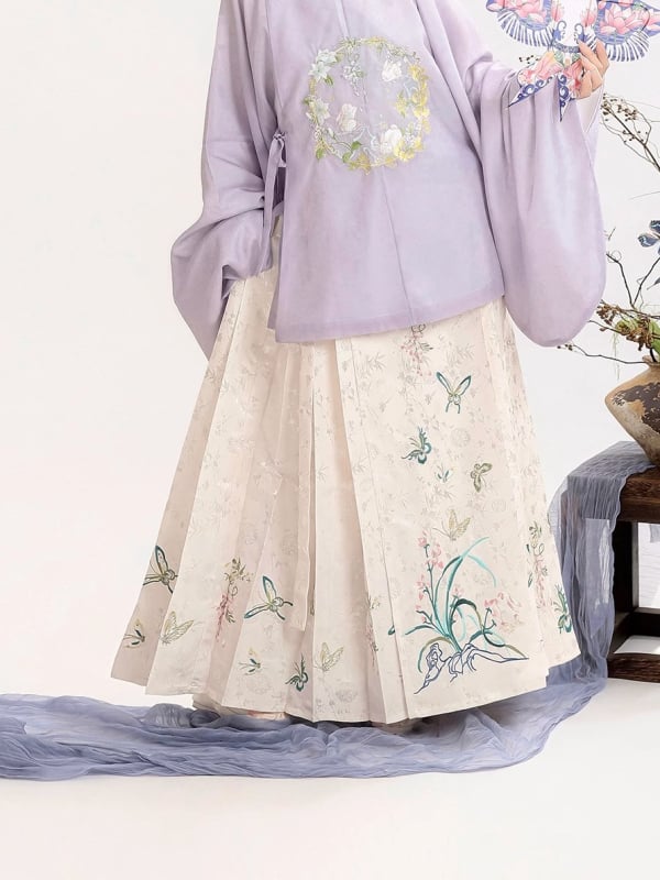 Moonlight Flower Sleep Hanfu za žene u Ming stilu, izšivana bluza s okruglim izrezom i velikim ovratnikom, Mamian suknja, jesen-zima izdanje