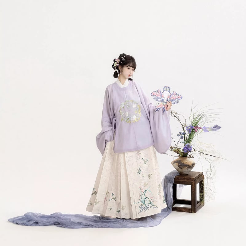 Moonlight Flower Sleep Hanfu za žene u Ming stilu, izšivana bluza s okruglim izrezom i velikim ovratnikom, Mamian suknja, jesen-zima izdanje
