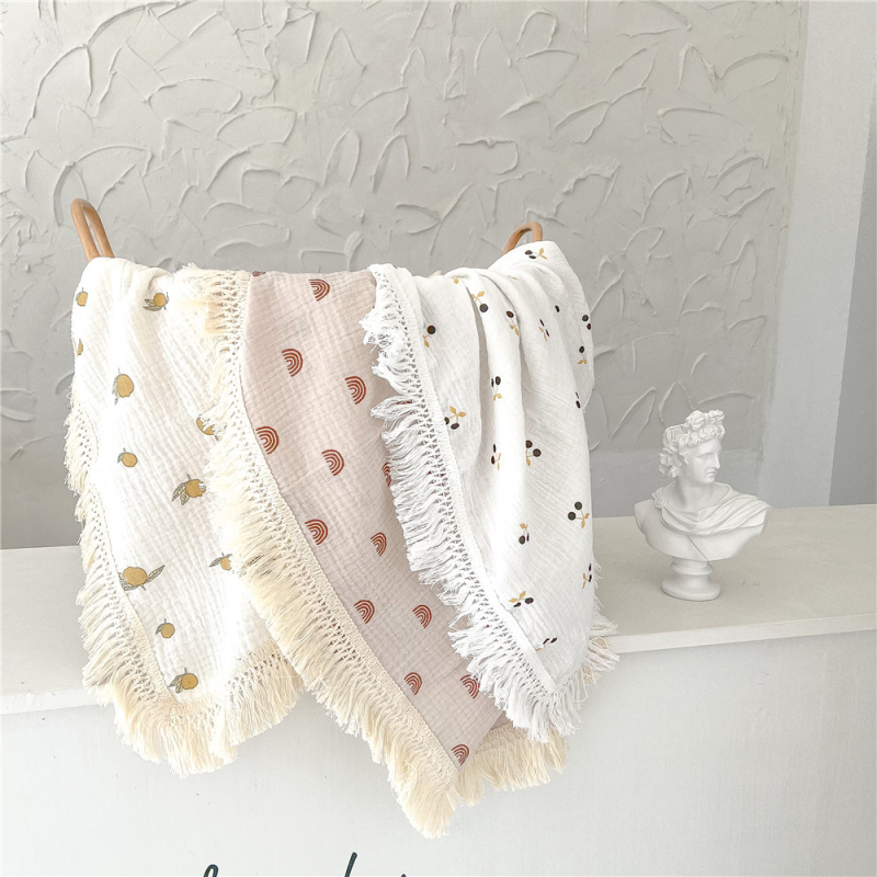 Dječja pamuk-crepe muslin deka s resicama za kolica