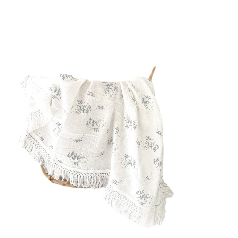 Dječja pamuk-crepe muslin deka s resicama za kolica