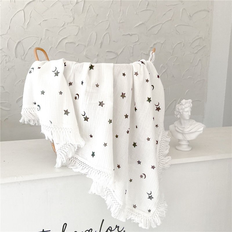 Dječja pamuk-crepe muslin deka s resicama za kolica