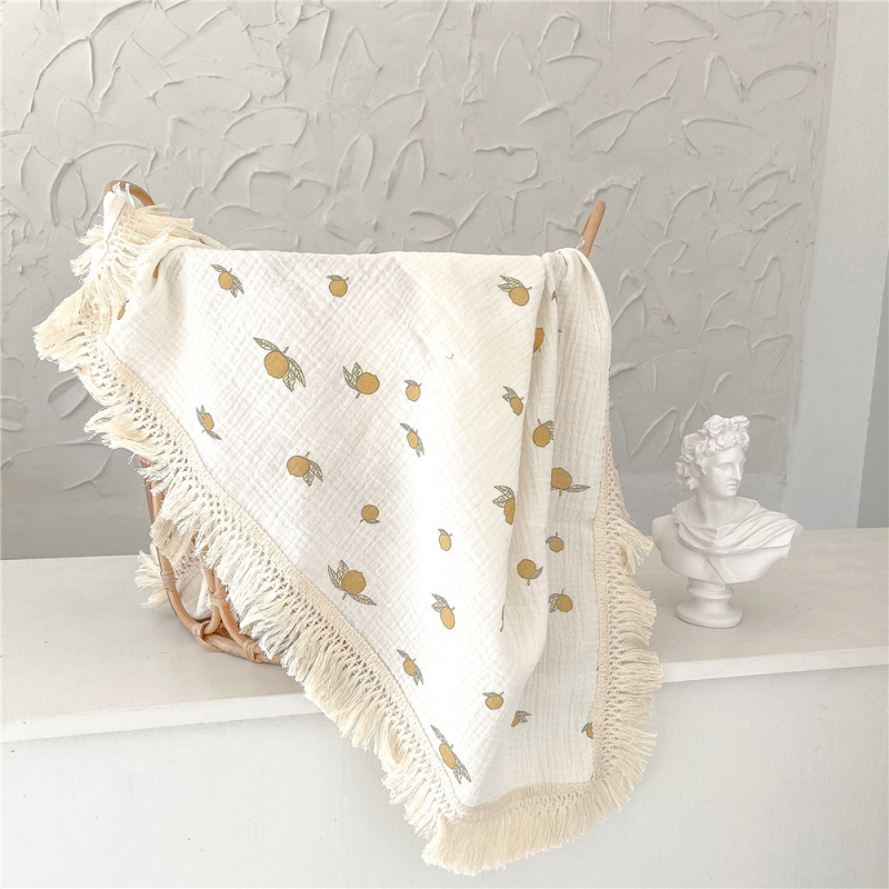Dječja pamuk-crepe muslin deka s resicama za kolica