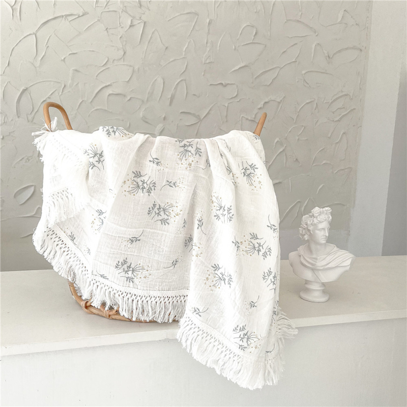 Dječja pamuk-crepe muslin deka s resicama za kolica