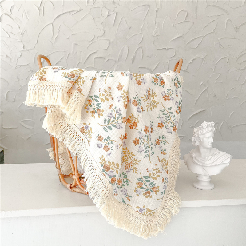 Dječja pamuk-crepe muslin deka s resicama za kolica