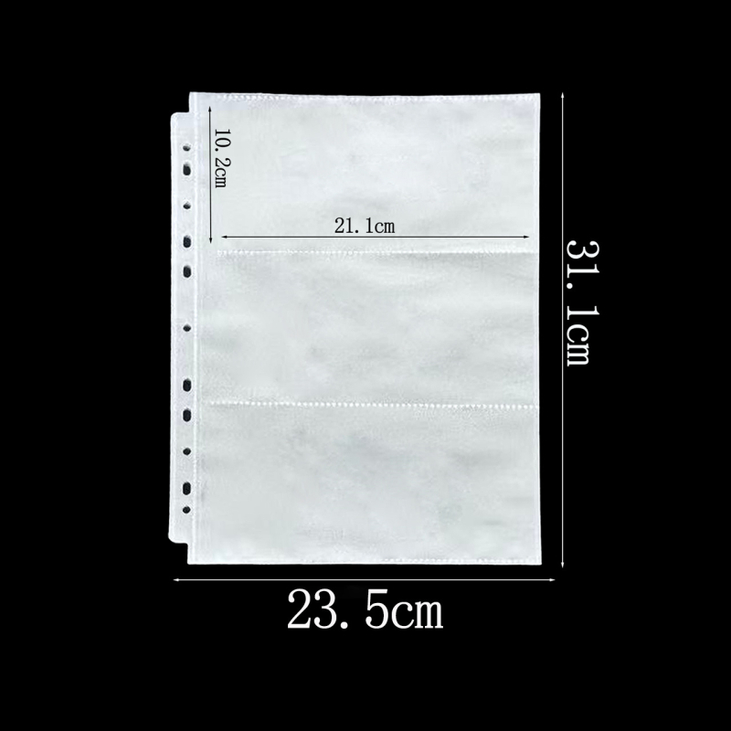 Priehľadné PP voľnoviazané stránky fotoalbumu s 6 dierami, A4–A7, pre karty 3, 5 a 7 palcov