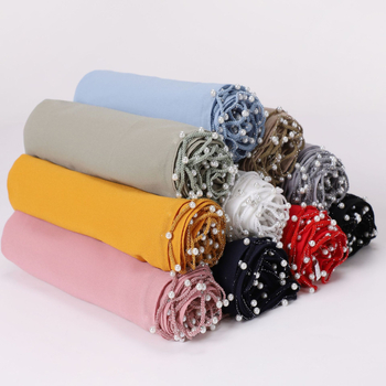 Gyöngyös chiffon sál hullámos szélekkel, kézzel készített etnikai fejkendő, Malay stílus, méret 175×70 cm