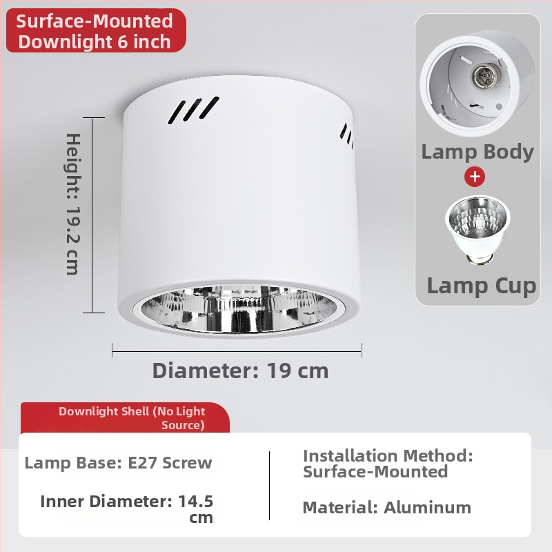 E27 okrúhly downlight s povrchovou montážou, priemer 4–6 palcov, vintage kryt s tienidlom, na strop alebo visacie uchytenie
