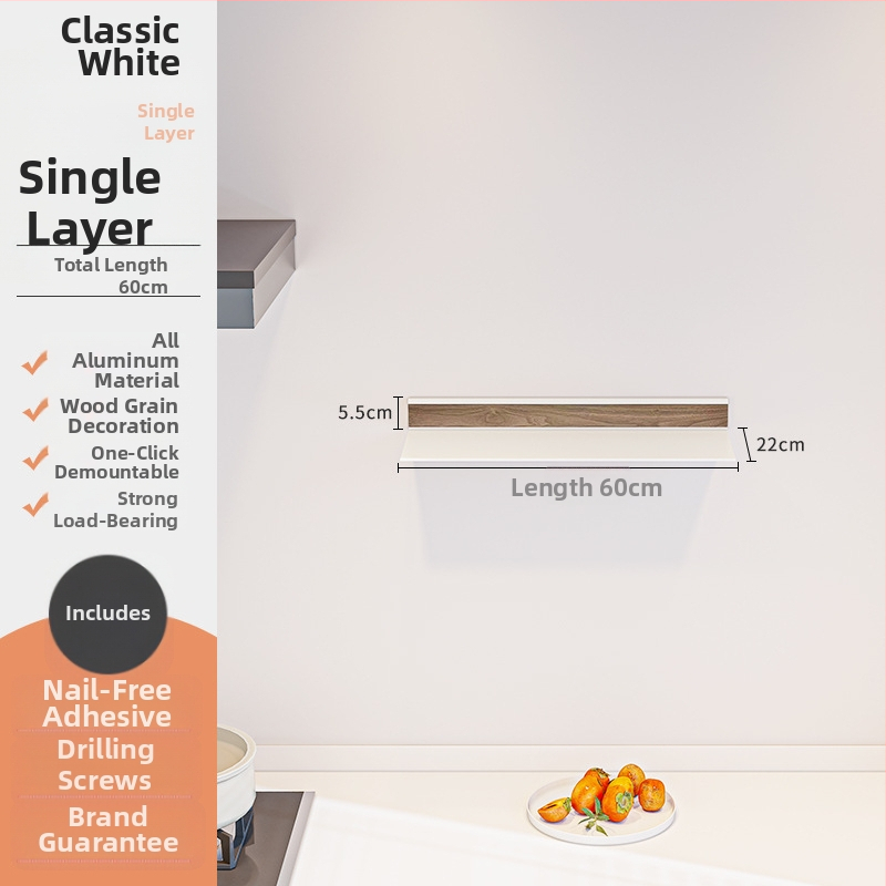 Nástenný kuchynský regál s L-tvarovanými policami z hliníkovej zliatiny na korenie a riady