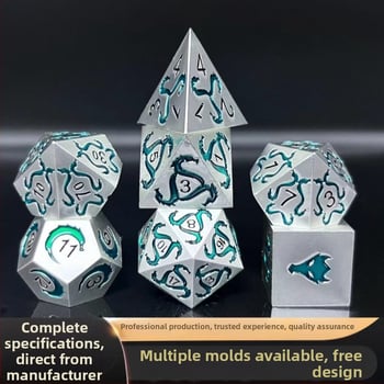 Kovové kocky D&D – sada polyedrických kociek s hlavou draka zinkovej zliatiny pre TRPG