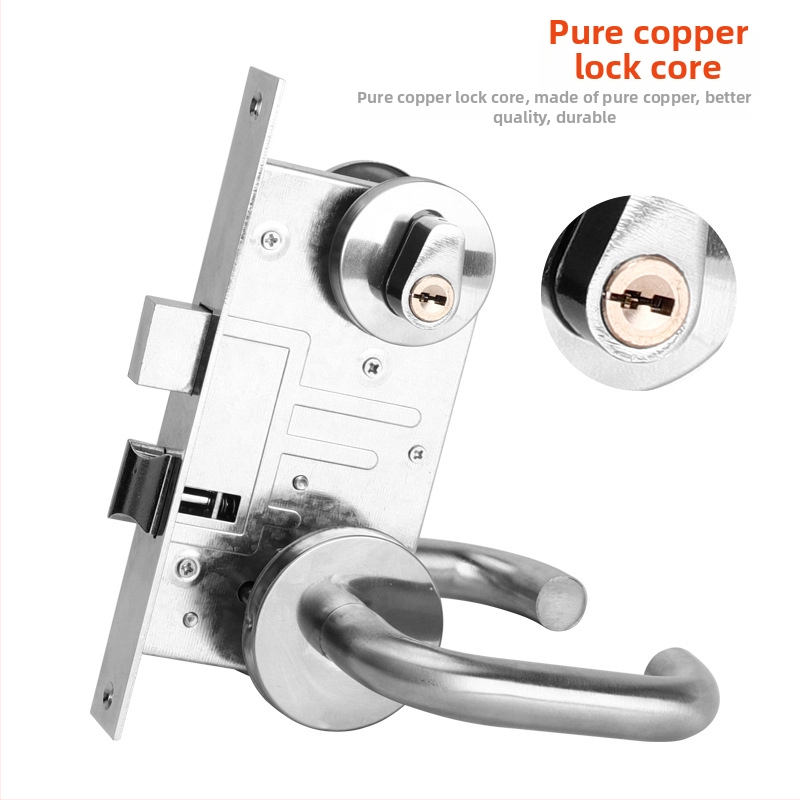 Zámok pre protipožiarne dvere z nehrdzavejúcej ocele 304, s evakuačnou rukoväťou a dvojcylindrovou zámkou