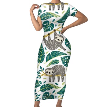 Rochie lungă cu imprimeu floral cu leneși, rochie lungă drăguță cu decolteu rotund din alpaca, disponibilă în dropshipping.