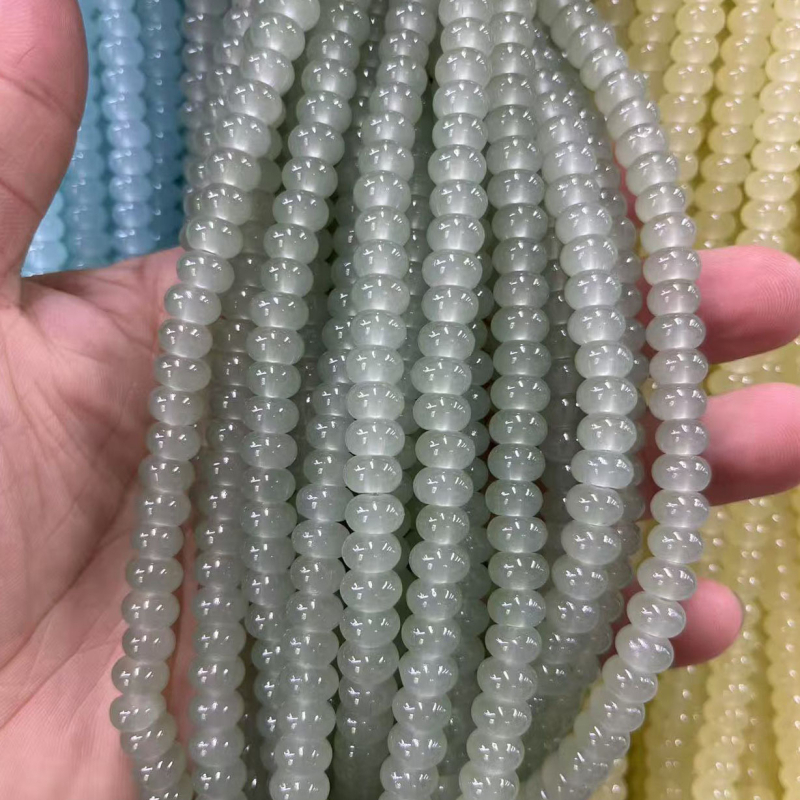 Staklene kristalne perle u obliku kotačića, 8x5 mm, imitacija jade, za DIY narukvicu