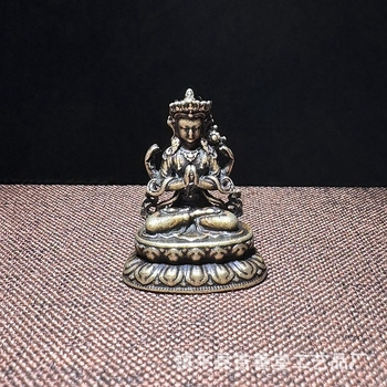 Starostlivo vyrezávaná meďová mini Buddha soška - prenosná vrecková veľkosť, Šakyamún Buddha