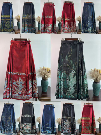 Crveni hanfu s teškom zlatnom izvezom i suknjom s dizajnom horse-face, tradicionalni kineski stil, nova hanfu za vjenčanje i zaruke