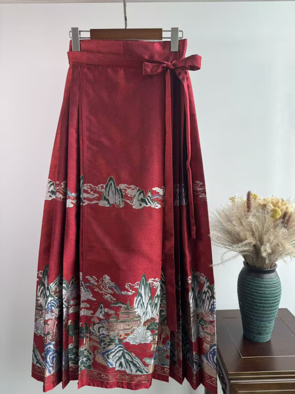 Crveni hanfu s teškom zlatnom izvezom i suknjom s dizajnom horse-face, tradicionalni kineski stil, nova hanfu za vjenčanje i zaruke