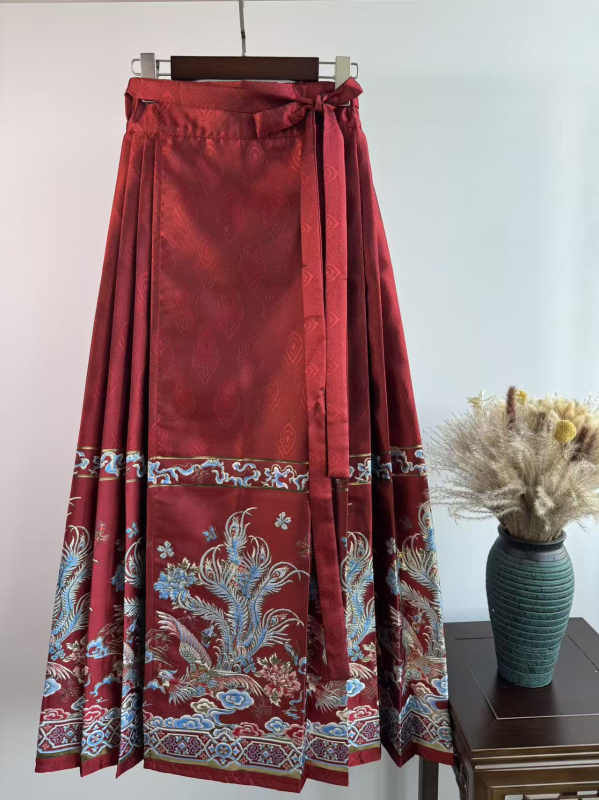 Crveni hanfu s teškom zlatnom izvezom i suknjom s dizajnom horse-face, tradicionalni kineski stil, nova hanfu za vjenčanje i zaruke