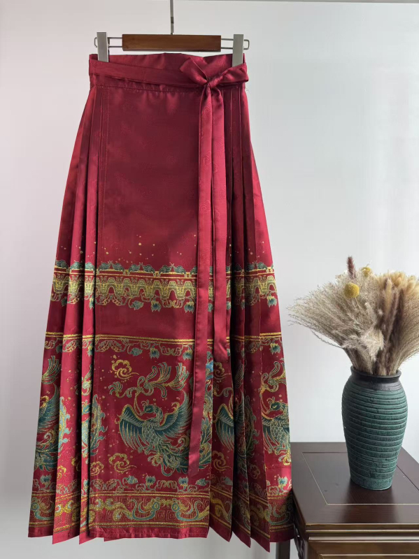 Crveni hanfu s teškom zlatnom izvezom i suknjom s dizajnom horse-face, tradicionalni kineski stil, nova hanfu za vjenčanje i zaruke