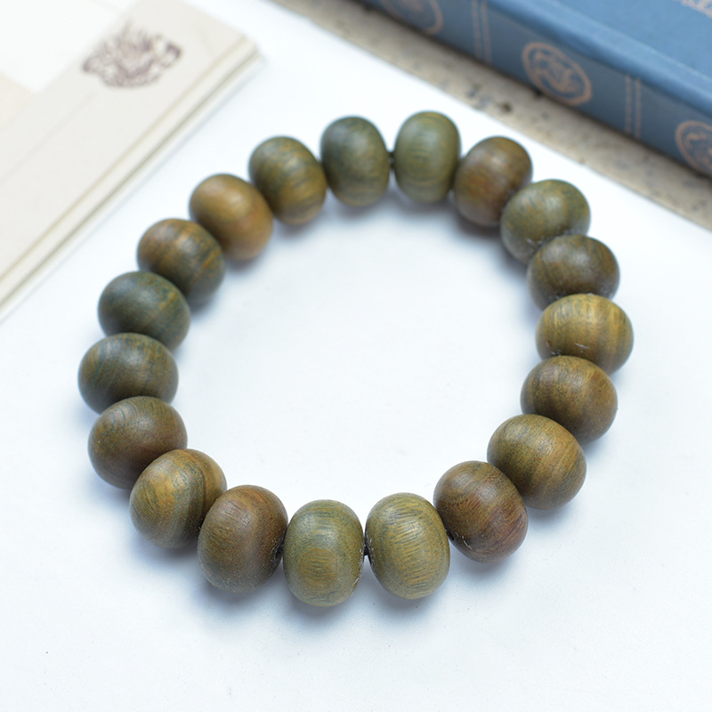 Brățară vintage din lemn african de santal cu mărgele de abac și mărgele Buddha, design minimalist, unisex