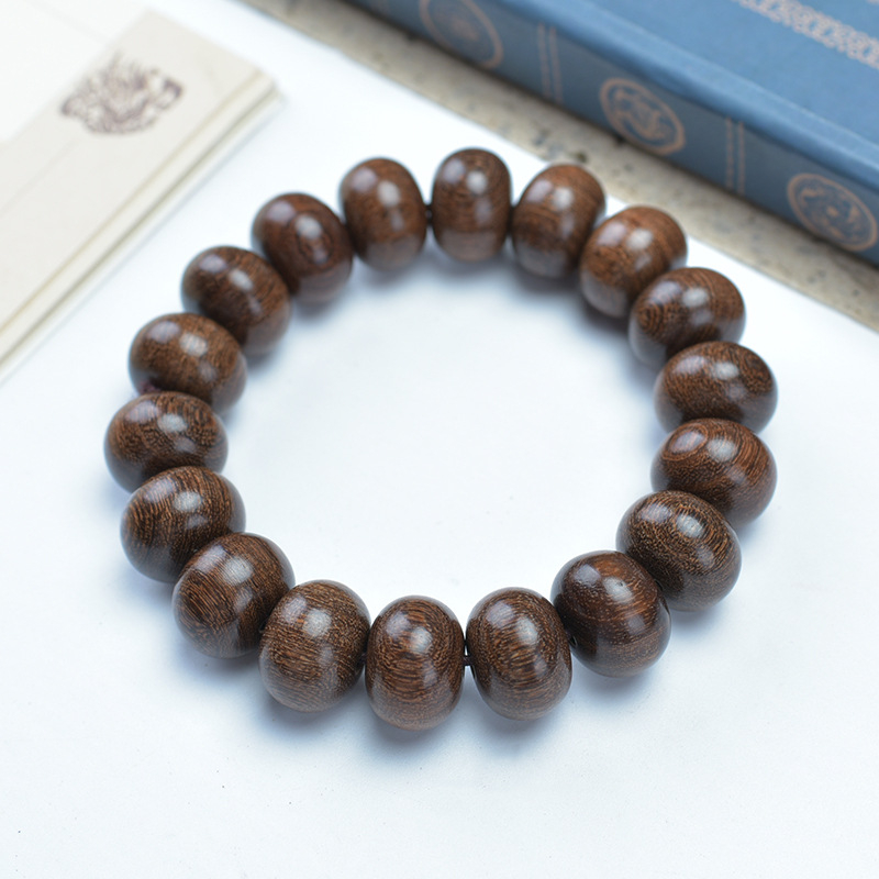 Brățară vintage din lemn african de santal cu mărgele de abac și mărgele Buddha, design minimalist, unisex