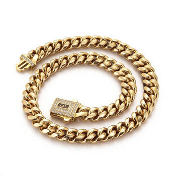 Unisex narukvica od nehrđajućeg čelika s kubanskom vezom, širina 6–14 mm, 16K zlatni ton, trajnost boje, duljina 51–60 cm