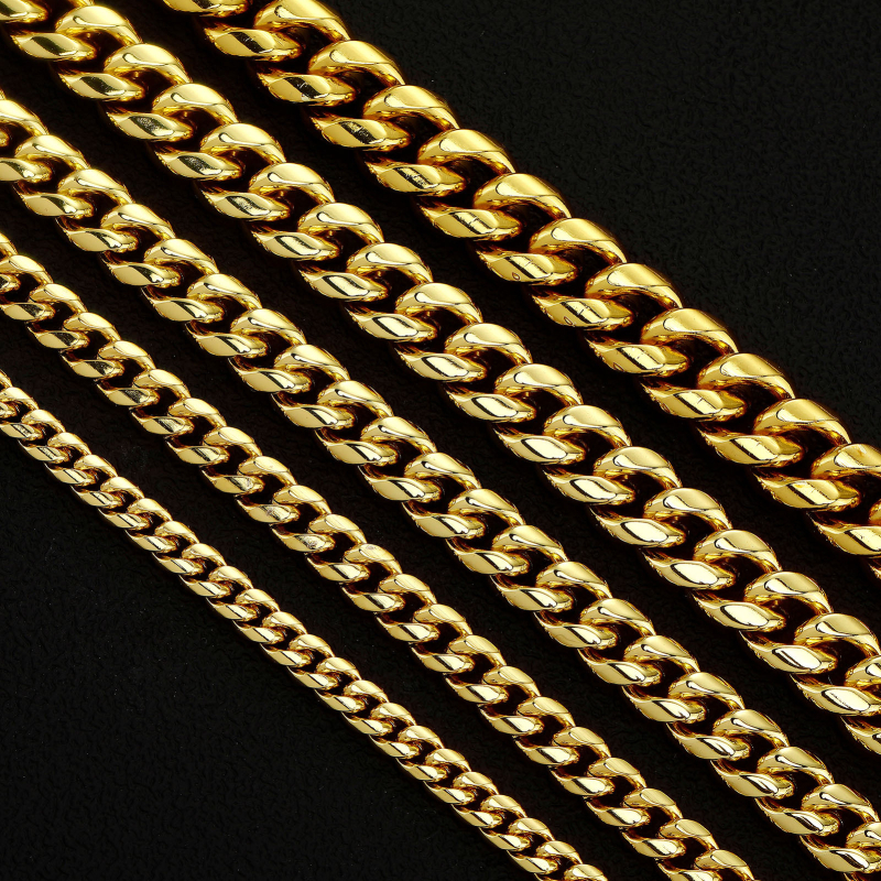 Unisex narukvica od nehrđajućeg čelika s kubanskom vezom, širina 6–14 mm, 16K zlatni ton, trajnost boje, duljina 51–60 cm