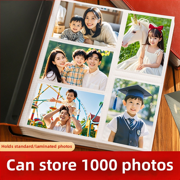 Kožený 6-palcový fotoalbum, 1000 strán, vložené stránky, veľká kapacita pre rodinné a párové spomienky, laminovaný, umelecký dizajn