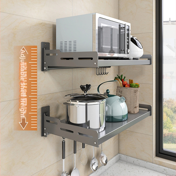 Nástenný úložný regál bez vŕtania, široká a veľká polica, vhodná pre mikrovlnnú rúru a ryžový hrniec