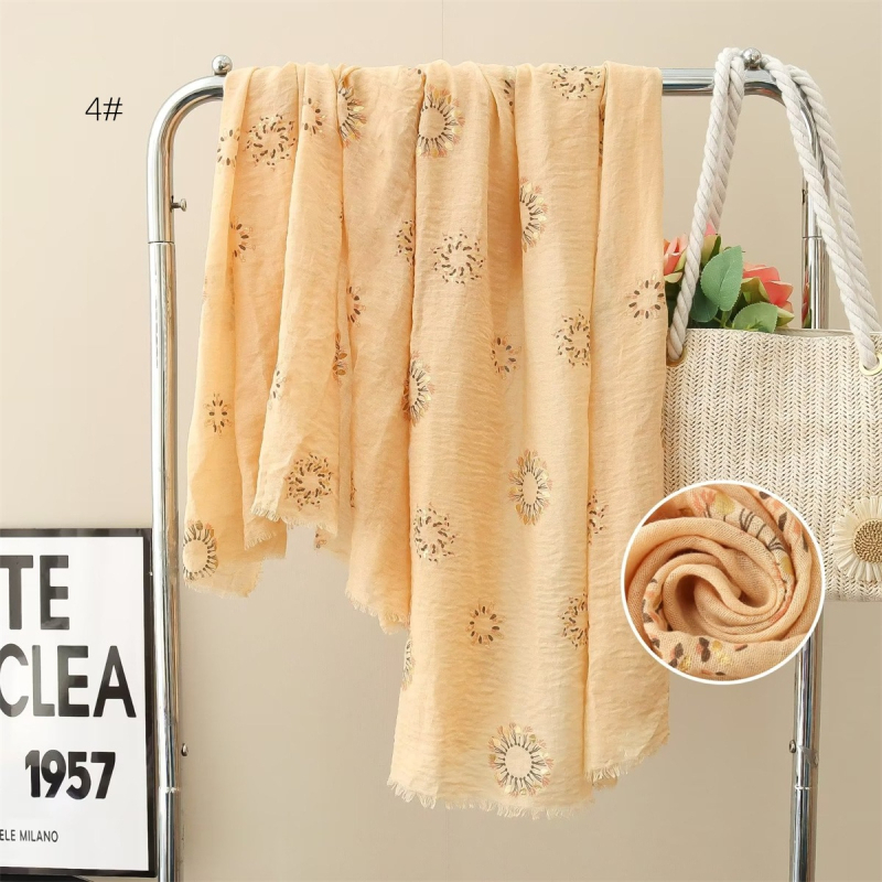 Šal s printsom suncokreta od viskoze, prozračan, 180 × 90 cm, elegantan i svestran.