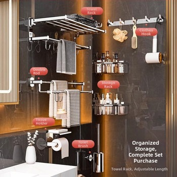 Kúpeľňový vešiak na uteráky z medeného materiálu, skladací úložný regál, moderný minimalistický štýl, šesťdielny set