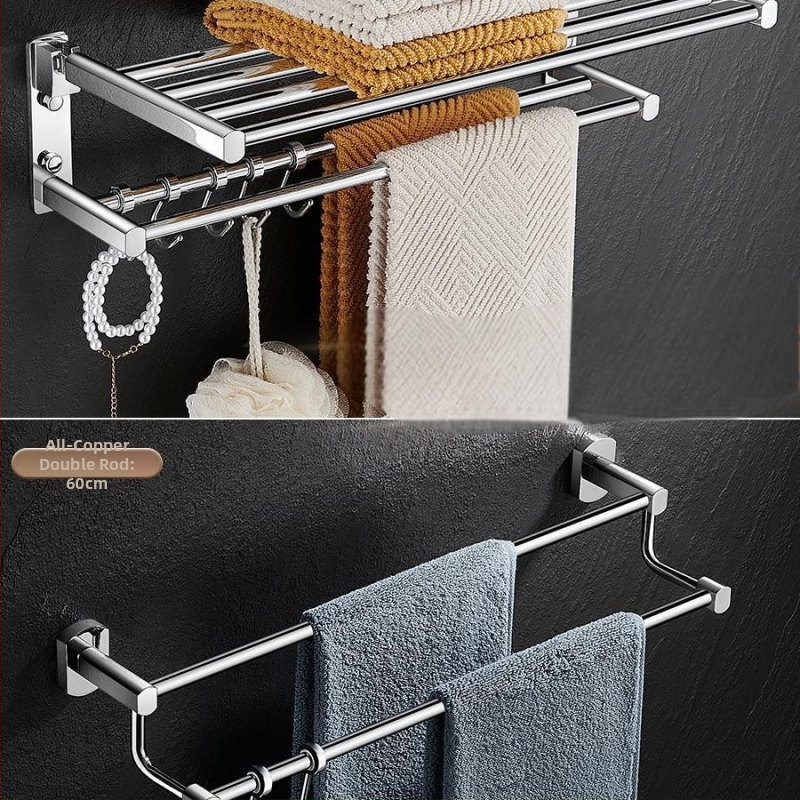 Kúpeľňový vešiak na uteráky z medeného materiálu, skladací úložný regál, moderný minimalistický štýl, šesťdielny set
