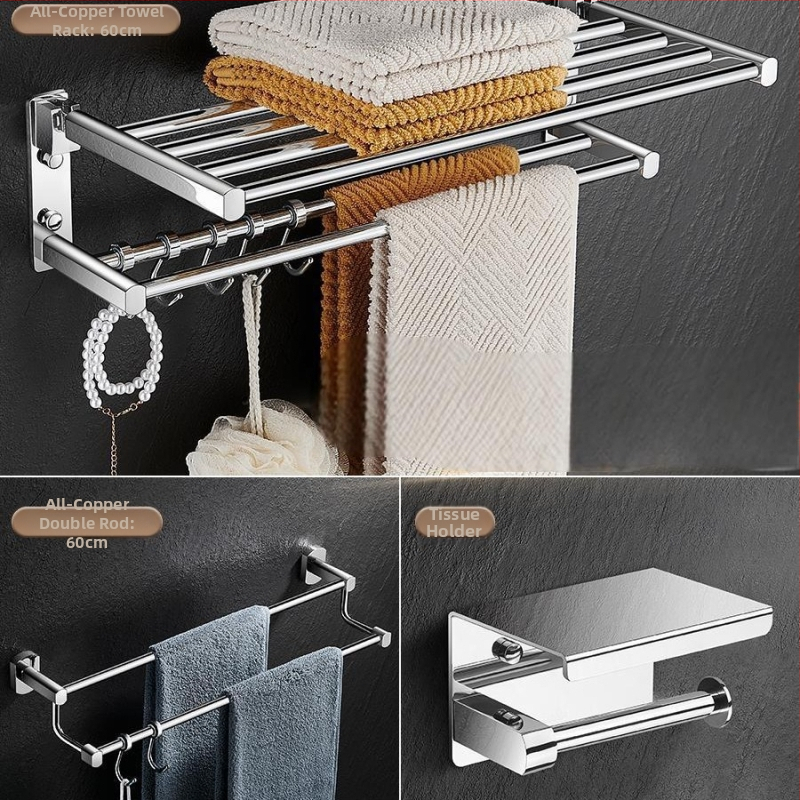 Kúpeľňový vešiak na uteráky z medeného materiálu, skladací úložný regál, moderný minimalistický štýl, šesťdielny set