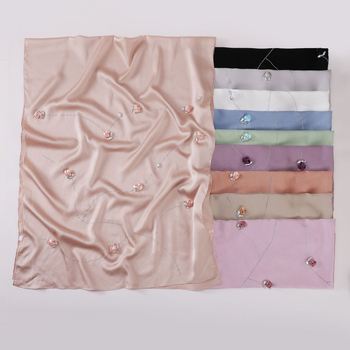 Hosszú szatén-chiffon sál nőknek, rózsa mintával, könnyű, elegáns kendő