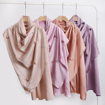 Hosszú szatén-chiffon sál nőknek, rózsa mintával, könnyű, elegáns kendő
