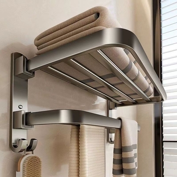 Bezvŕtový nástenný držiak na uteráky, gunmetal sivá, hliník, moderný minimalistický štýl, set s 6 dielmi a viac pre kúpeľňu