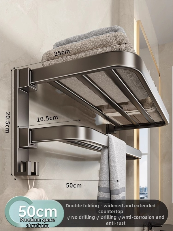 Bezvŕtový nástenný držiak na uteráky, gunmetal sivá, hliník, moderný minimalistický štýl, set s 6 dielmi a viac pre kúpeľňu