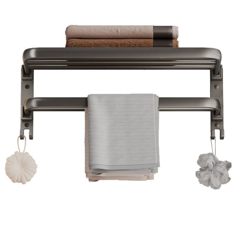 Bezvŕtový nástenný držiak na uteráky, gunmetal sivá, hliník, moderný minimalistický štýl, set s 6 dielmi a viac pre kúpeľňu