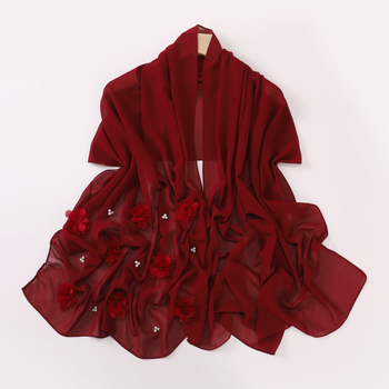 Nőknek készült gyöngyös chiffon kendő, turbán stílusú, egyszínű