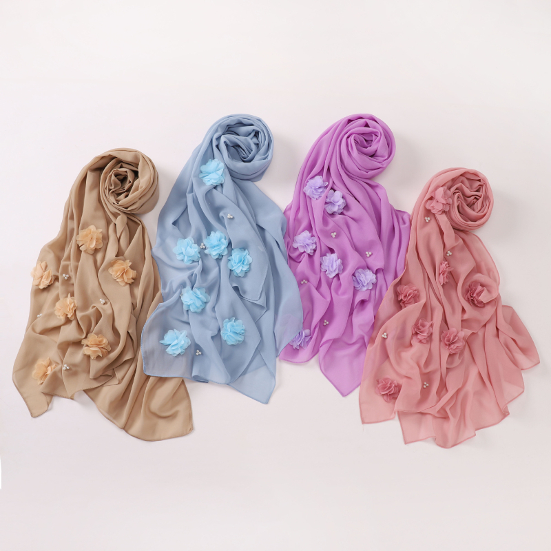 Nőknek készült gyöngyös chiffon kendő, turbán stílusú, egyszínű
