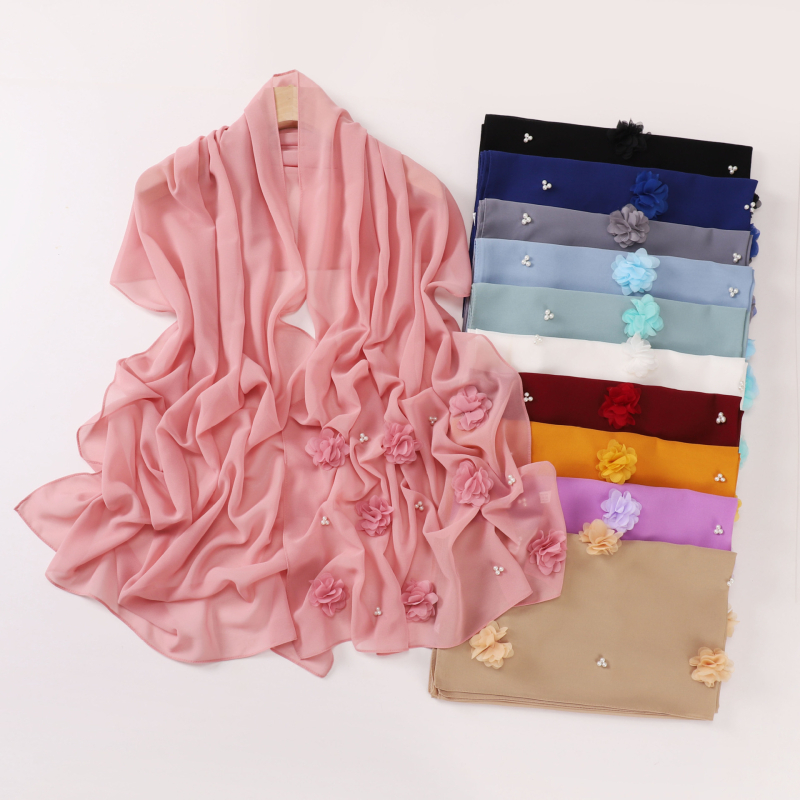 Nőknek készült gyöngyös chiffon kendő, turbán stílusú, egyszínű