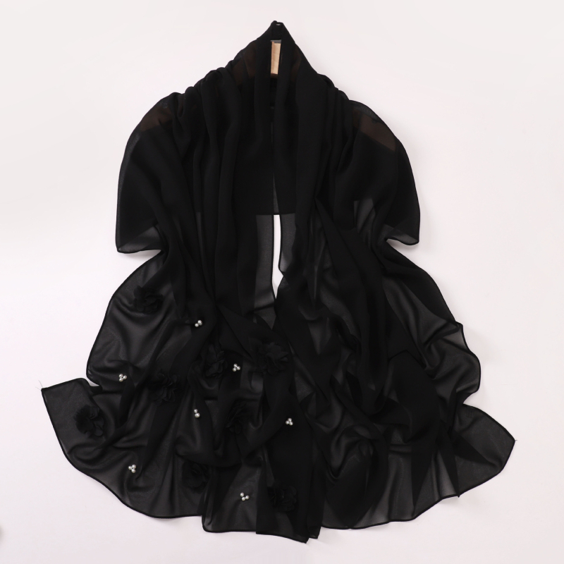 Nőknek készült gyöngyös chiffon kendő, turbán stílusú, egyszínű