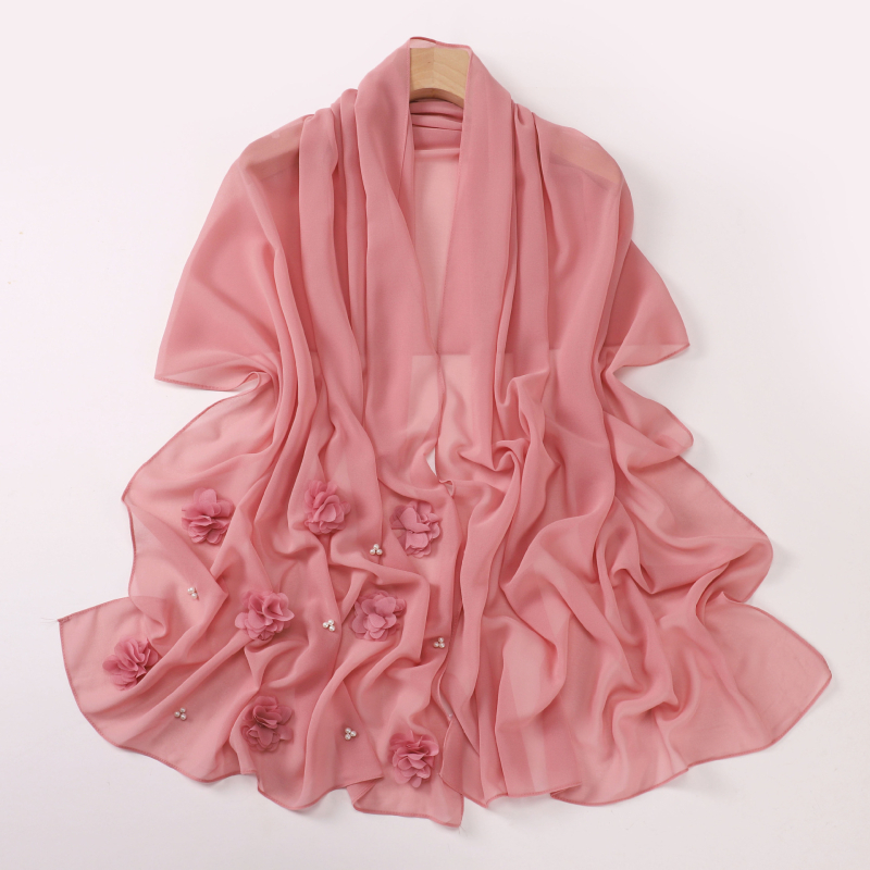 Nőknek készült gyöngyös chiffon kendő, turbán stílusú, egyszínű
