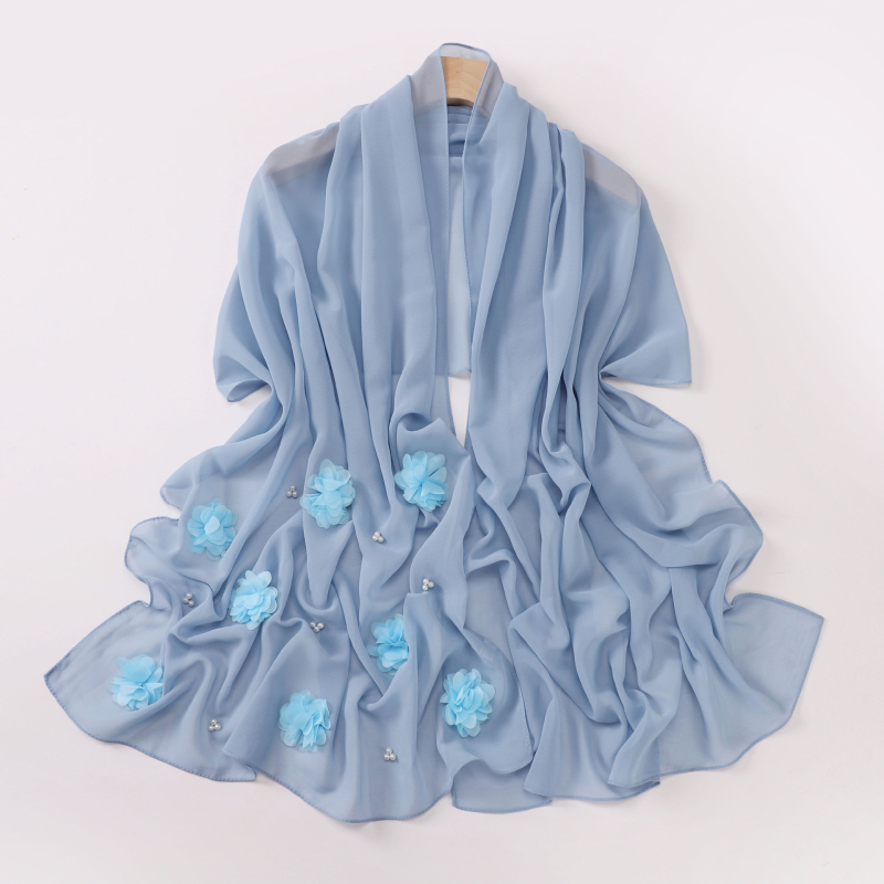 Nőknek készült gyöngyös chiffon kendő, turbán stílusú, egyszínű