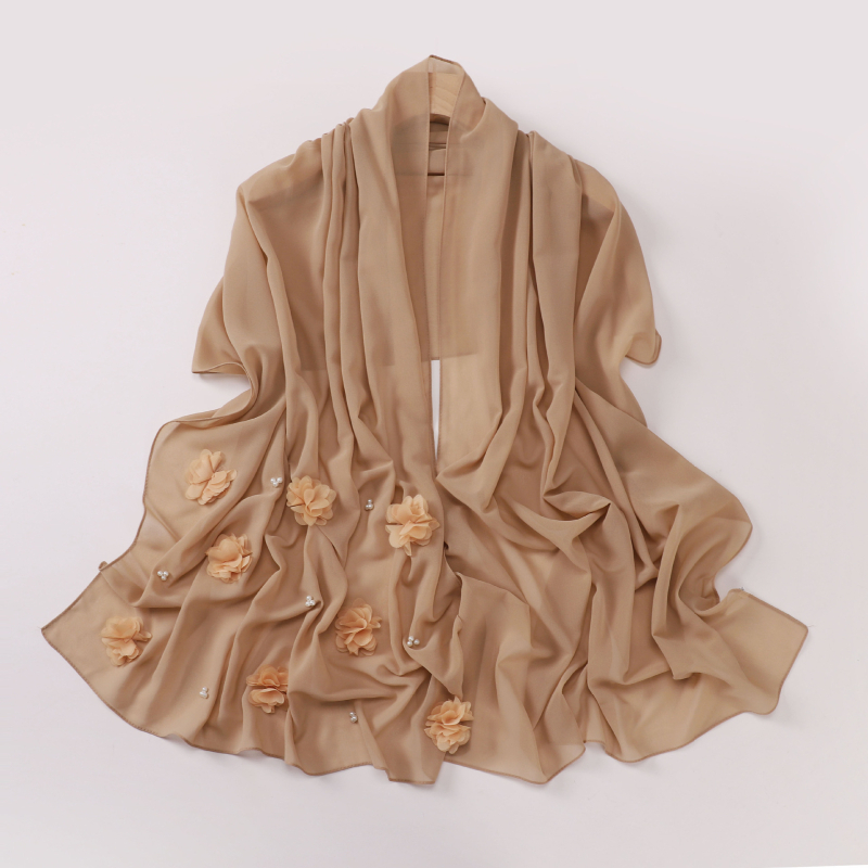 Nőknek készült gyöngyös chiffon kendő, turbán stílusú, egyszínű