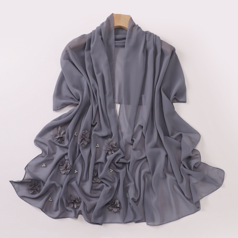 Nőknek készült gyöngyös chiffon kendő, turbán stílusú, egyszínű