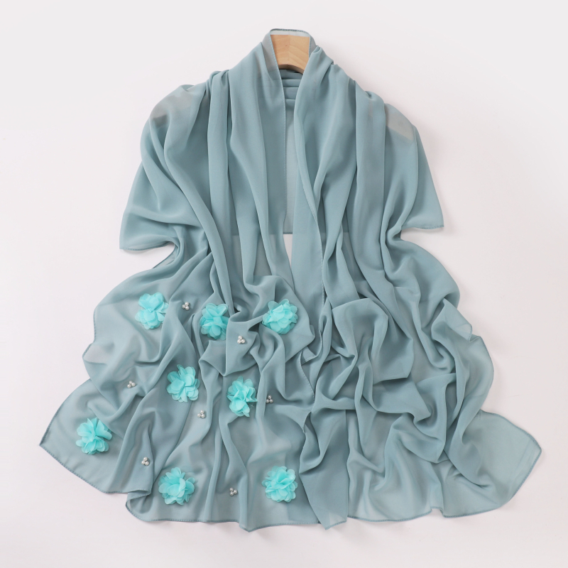 Nőknek készült gyöngyös chiffon kendő, turbán stílusú, egyszínű