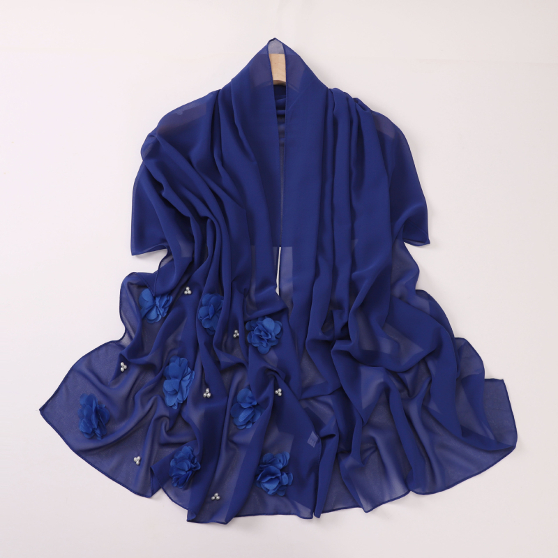 Nőknek készült gyöngyös chiffon kendő, turbán stílusú, egyszínű