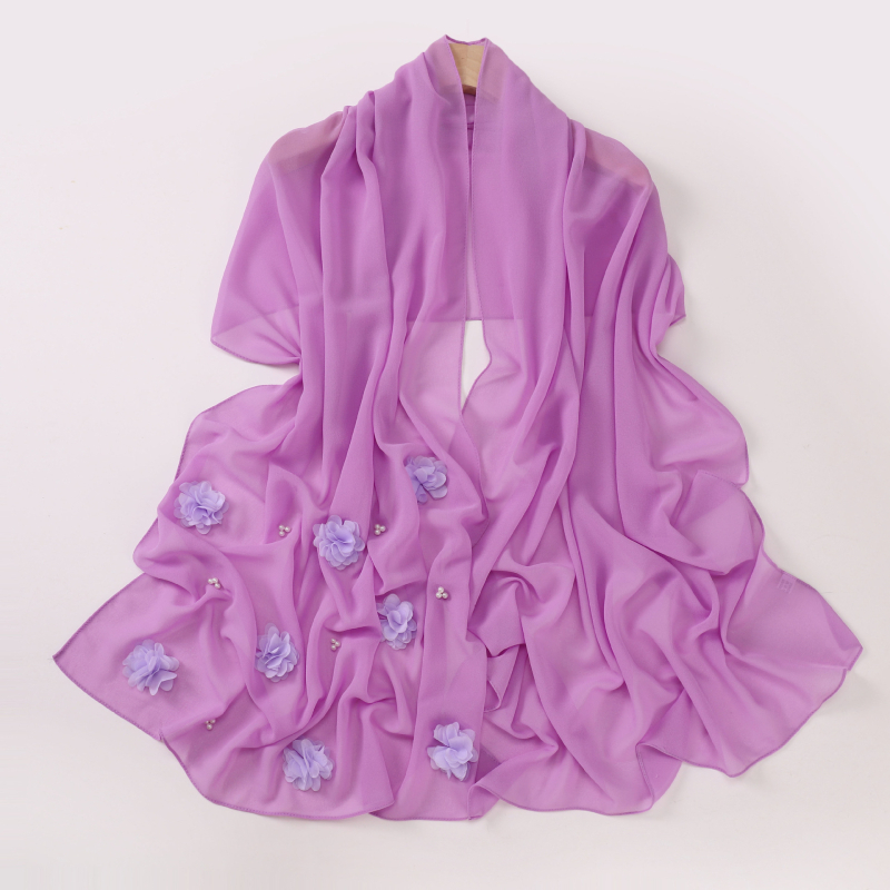 Nőknek készült gyöngyös chiffon kendő, turbán stílusú, egyszínű